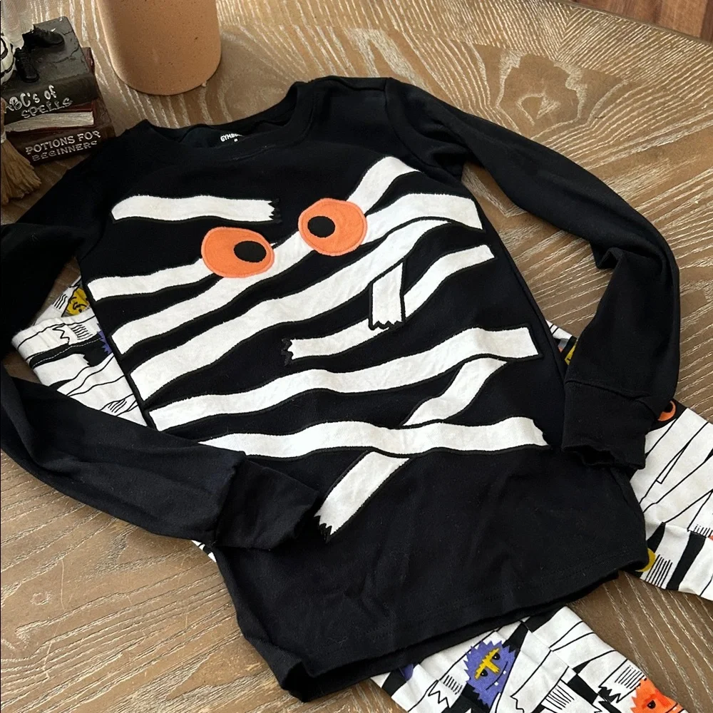 Gymboree Mummy Witch Black Cat Halloween Holiday Kids Pajama Set